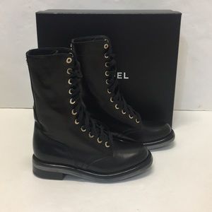 AMAZING Chanel Combat Black Leather Boots 35.5